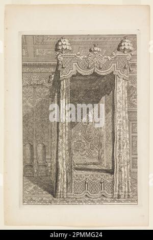Stampa, design per camera da letto di Stato, in Second Livre d'Appartement (secondo libro sugli interni); progettato da Daniel Marot (francese, attivo nei Paesi Bassi e in Inghilterra, 1661–1752); Paesi Bassi; incisione e incisione su carta bianca; foglio: 35 x 23,5 cm (13 3/4 x 9 1/4 pollici) Platemark: 28,2 x 19,9 cm (11 1/8 x 7 13/16 pollici) Foto Stock