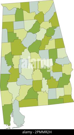 Mappa politica modificabile estremamente dettagliata con livelli separati. Alabama Illustrazione Vettoriale