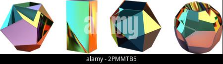 Le futuristiche figure a gradiente neon possono essere utilizzate per una varietà di scopi, intrattenimento, istruzione e visualizzazione scientifica.Set di forme geometriche ologramma. Oggetto multicolore 3d moderno e iridescente. Illustrazione Vettoriale