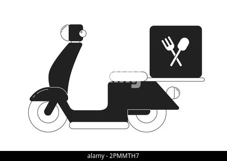 Ciclomotore con sacchetto per la consegna degli alimenti oggetto piano vettoriale monocromatico Illustrazione Vettoriale