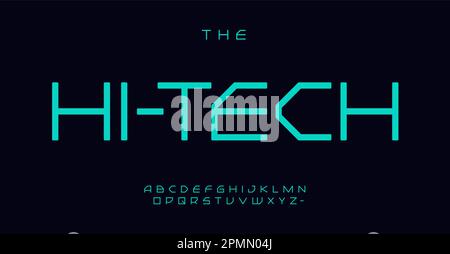 Alfabeto hi-tech della robotica, lettere geometriche sans serif, carattere high-tech per il logo moderno della scienza, titolo dell'innovazione digitale, tipografia delle macchine Illustrazione Vettoriale