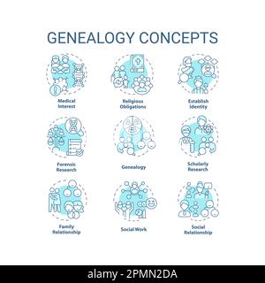Set di icone Genealogy blu Illustrazione Vettoriale