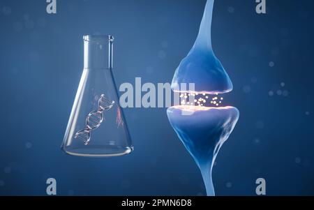 Sinapsi della cellula di neurone, concetto di biologia, 3D rendering. Disegno digitale. Foto Stock