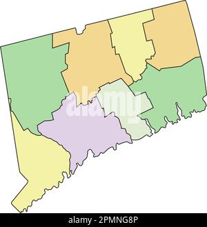 Connecticut - Mappa politica modificabile molto dettagliata con etichettatura. Illustrazione Vettoriale