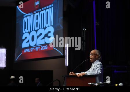 Il reverendo al Sharpton partecipa alla conferenza del National Action Network (NAN) presso lo Sheraton Hotel il 13 aprile 2023 a New York City. Foto Stock