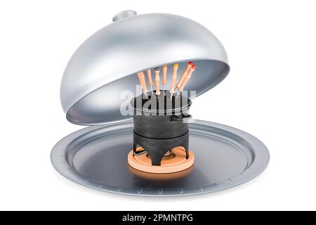 Ristorante cloche con set Fondue, 3D rendering isolato su sfondo bianco Foto Stock