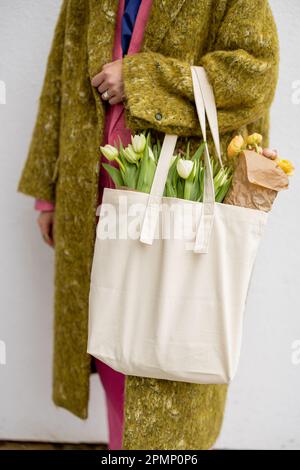 Borsa tote con fiori Foto Stock