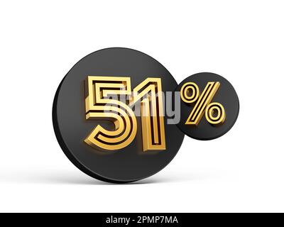 3D rendering di due cerchi neri con testo dorato al 51% su sfondo bianco Foto Stock