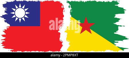 Guiana francese e Taiwan bandiere grunge connessione, vettore Illustrazione Vettoriale