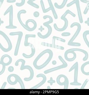 Numeri disegnati a mano in blu senza cuciture, ABC REPEAT paper, Kids Educational Endless pattern, Nursery background, Matematics Elements Print, Foto Stock