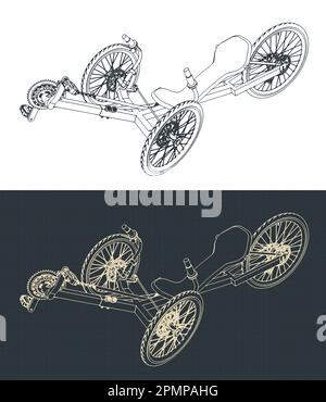 Illustrazione vettoriale stilizzata dei progetti della bicicletta reclinata Illustrazione Vettoriale