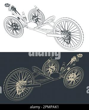 Illustrazione vettoriale stilizzata dei progetti della bicicletta reclinata Illustrazione Vettoriale