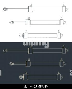 Illustrazione vettoriale stilizzata dei modelli del cilindro idraulico Illustrazione Vettoriale