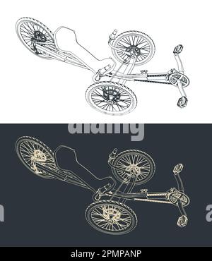 Illustrazione vettoriale stilizzata dei disegni della bicicletta reclinata Illustrazione Vettoriale