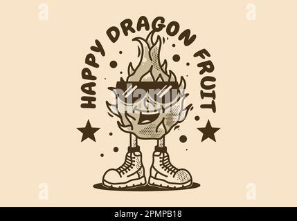 Mascot personaggio disegno illustrazione di un frutto drago con il viso sorridente e indossare scarpe stivali Illustrazione Vettoriale