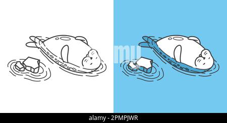 Seal wallus vettore mare leone nuoto illustrazione doodle Illustrazione Vettoriale