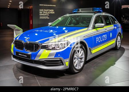 BMW 5e Touring della vettura della polizia tedesca al Salone IAA di Francoforte. Germania - 12 settembre 2017. Foto Stock