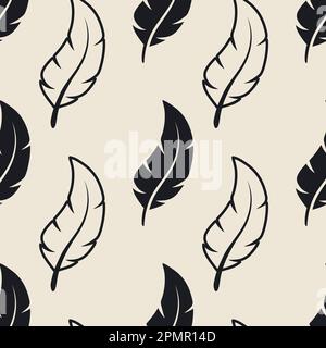 Modello vettoriale senza cuciture con diverse silhouette nere morbide in piuma su sfondo bianco. Modello di disegno di Flamingo, angelo, piume dell'uccello per Illustrazione Vettoriale