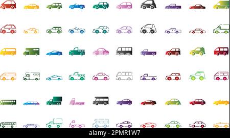 Set di icone colorate auto Vector Illustrazione Vettoriale