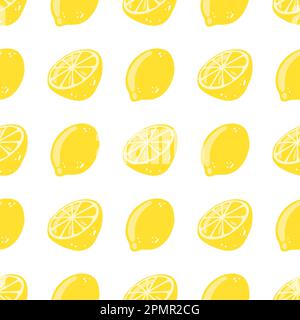 Modello senza cuciture con taglio disegnato a mano e limoni interi. Sfondo vettoriale con gustosi agrumi per carta da imballaggio, tessuto, stampa, cartoncino Illustrazione Vettoriale