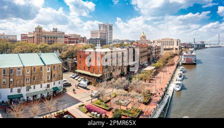 Vista aerea di Savannah, skyline della Georgia Foto Stock