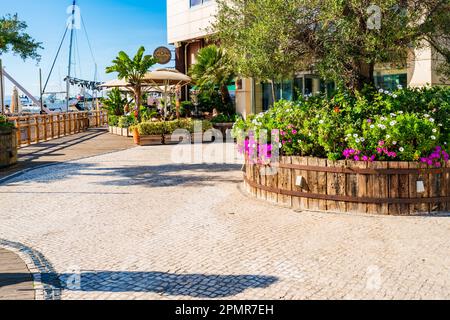 GIBILTERRA, Regno Unito - 11 MARZO 2023: Ocean Village Marina uno dei tre porti turistici nel territorio britannico d'oltremare di Gibilterra Foto Stock