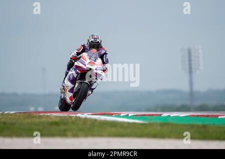 Le Americhe, Austin, Texas, Stati Uniti. 14th Apr, 2023. Johann Zarco (5) con prima Pramac Racing in pratica 1 al Red Bull Grand Prix delle Americhe, Circuit of the Americas, Austin, Texas. Mario Cantu/CSM/Alamy Live News Foto Stock