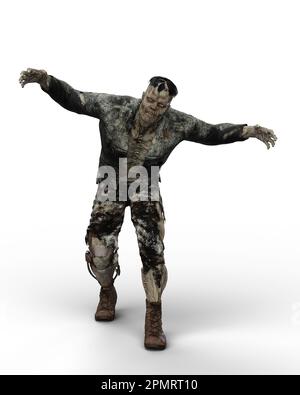 3D illustrazione di una creatura di storia horror mostro fantasy in posa inseguimento isolato su uno sfondo bianco. Foto Stock