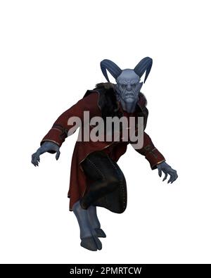 Il fantasy Krampus demone mitologico mostro di Natale. 3D illustrazione isolata su sfondo bianco. Foto Stock