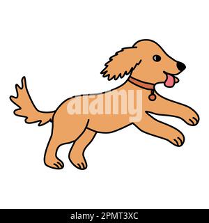 Cute running cucciolo cane, doodle stile piatto vettore contorno illustrazione per bambini libro da colorare Illustrazione Vettoriale