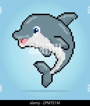 delfini da 8 bit. Animali per giochi di asset in illustrazioni vettoriali. Motivo di cucitura a croce. Illustrazione Vettoriale
