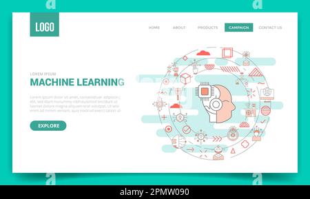 concetto di apprendimento automatico con icona circolare per il modello di sito web o vettore della home page della landing page Foto Stock