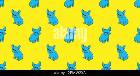 cane senza cuciture vettore francese bulldog modello pug sit isolato carta da parati sfondo blu giallo pop art Illustrazione Vettoriale