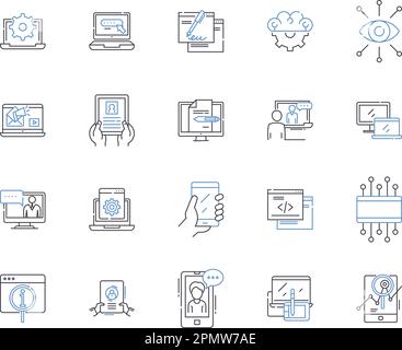 GADJETS e software delineano la collezione di icone. Gadget, Software, elettronica, tecnologia, computer, Telefoni, tablet vettoriali e concetti di illustrazione Illustrazione Vettoriale