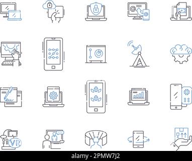 GADJETS e l'elettronica delineano la collezione di icone. Gadget, elettronica, tecnologia, dispositivi, innovazioni, Smartphone, computer vettoriali e. Illustrazione Vettoriale