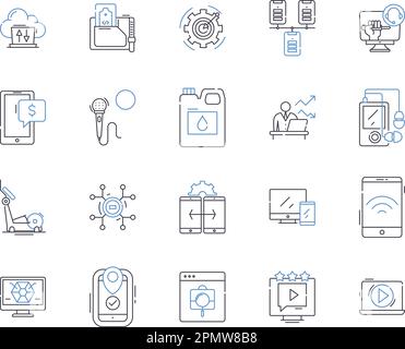 Appliance e computer delineano la raccolta di icone. Apparecchi, computer, frigoriferi, lavatrici, asciugatori, Lavastoviglie, microonde vettoriali e. Illustrazione Vettoriale