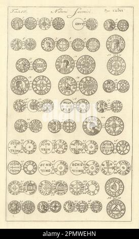 Monete britanniche sassone. «NUMMI SAXONICI» (III) della Britannia di Camden 1695 Foto Stock