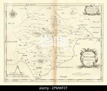 Rutland. "COMITATUS ROTELANDIAE' DI ROBERT MORDEN. A Uppingham & Oakham 1695 mappa Foto Stock