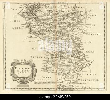 Derbyshire. 'DARBY SHIRE' DI ROBERT MORDEN. Mostra Peak District 1695 vecchia mappa Foto Stock