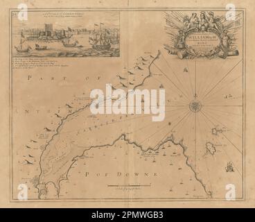 Mappa del mare DI BELFAST LOUGH. 1690 Guglielmo III a Carrickfergus. MAPPA COLLINS 1693 Foto Stock