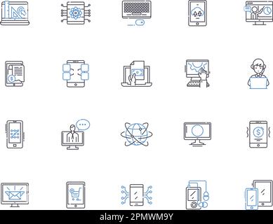 GADJETS contorno icone raccolta. Gadget, tecnologia, elettronica, telefoni, dispositivi, Computer, notebook vettoriali e set di concetti di illustrazione. Telecamere Illustrazione Vettoriale