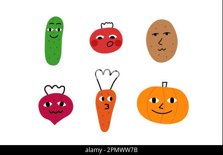 Colorate illustrazioni di frutta in stile doodle. Cartoon vegan cibo set. Illustrazione Vettoriale