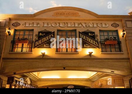 Chez Pepin, una replica di una scena di strada di Parigi al Paris Hotel a Las Vegas, Nevada USA. Foto Stock