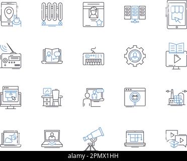 Appliance e computer delineano la raccolta di icone. Apparecchi, computer, frigoriferi, lavatrici, asciugatori, Lavastoviglie, microonde vettoriali e. Illustrazione Vettoriale