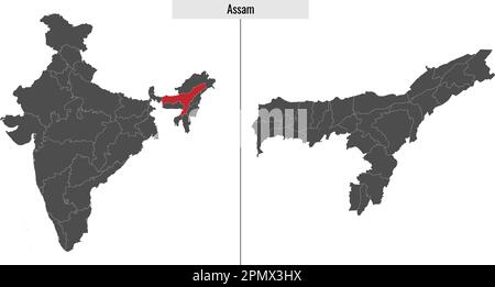 mappa dello stato di Assam e posizione sulla mappa indiana Illustrazione Vettoriale