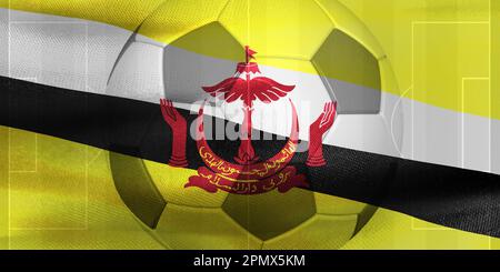 Una foto di una bandiera Brunei ondulata con un profilo a forma di palla da calcio al centro Foto Stock