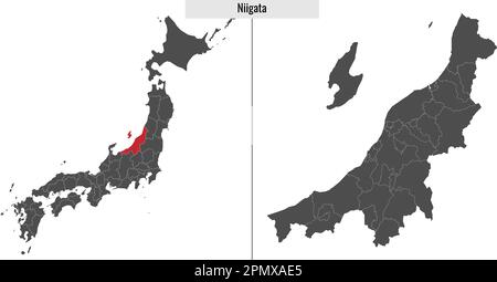 mappa della prefettura di Niigata del Giappone e posizione sulla mappa giapponese Illustrazione Vettoriale
