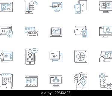 La tecnologia Internet illustra la raccolta di icone. Internet, tecnologia, online, Web, rete, Set di concetti relativi a connettività, vettore dati e illustrazione Illustrazione Vettoriale