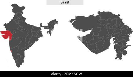 mappa dello stato dell'India di Gujarat e posizione sulla mappa indiana Illustrazione Vettoriale