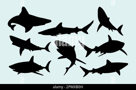 Squalo selvatico silhouette di animali marini Illustrazione Vettoriale